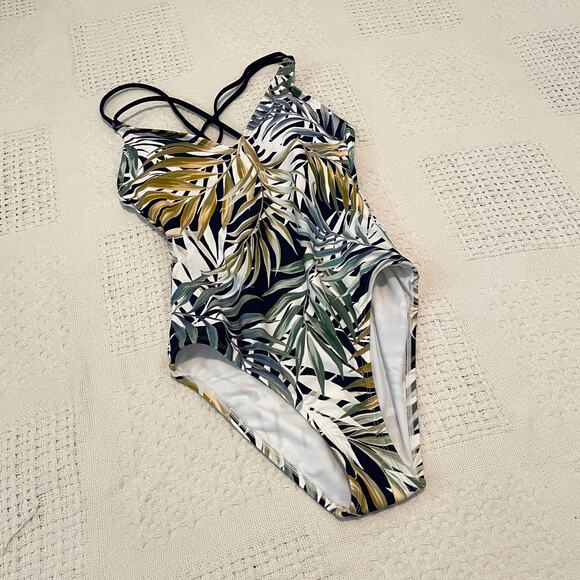 Hurley Criss cross back leaf print one piece swimsuit XS SW 5056 - Picture 8 of 11